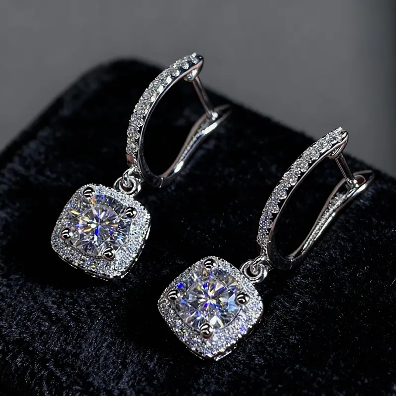 Pendant Earrings for Female, Elegant 925 Silver Plated Mozambique Rhinestone Jewelry for Valentine's Day Party