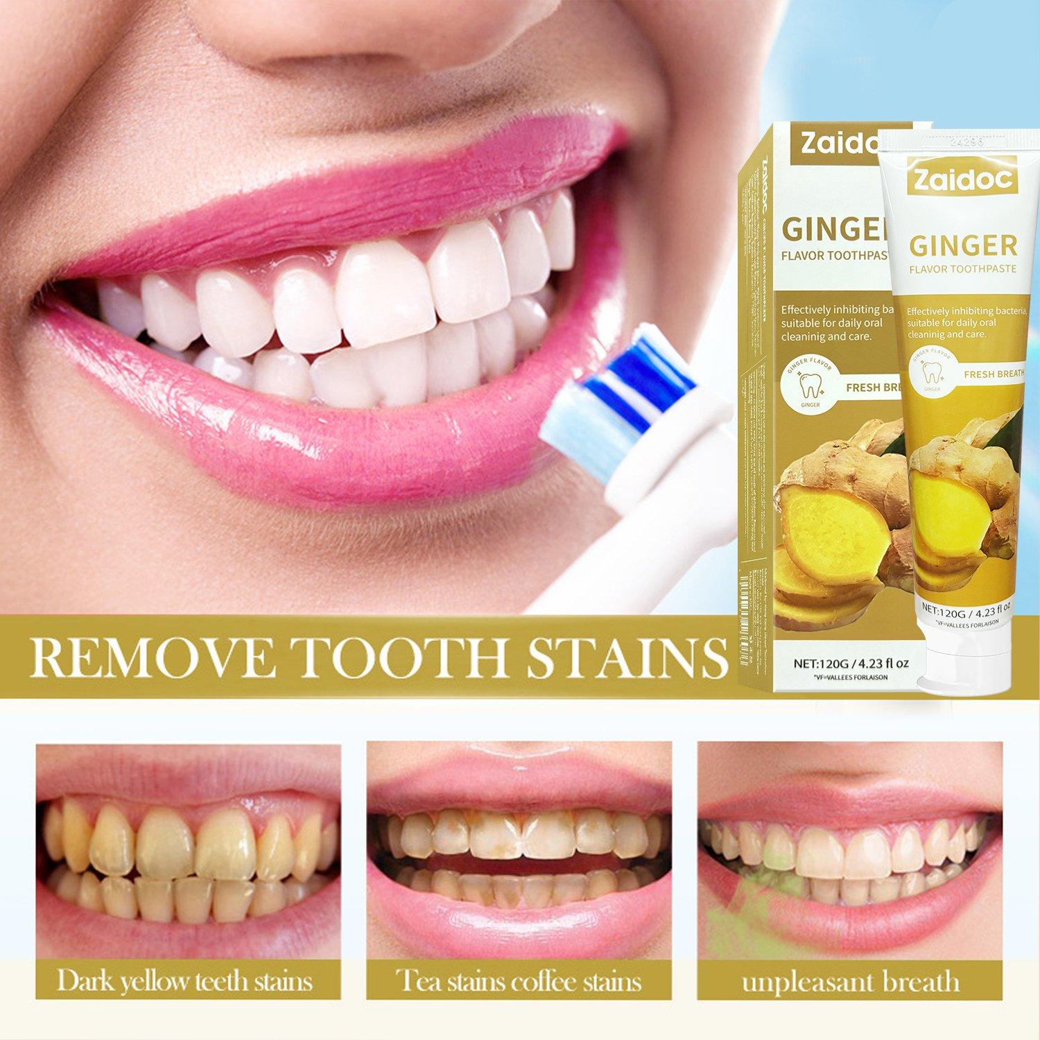 Zaidoc Ginger Toothpaste | Remove Stains, Repair Gums, Freshen Breath, Fluoride-Free, Safe for Sensitive Teeth 120g