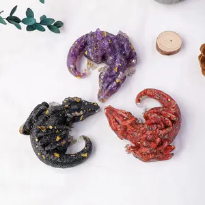 Natural Crystal Stone Wolf Statue, 1 Count Reiki Stone Dragon Figurine, Fengshui Sculpture for Home Office Decoration, Crystal Carvings