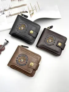 Leather Wallet, Durable Fashion Wallet, with Marine Corps Emblem Print, Durable Zip and Button Closure, for Everyday Use and Travel, Ideal Gift for Military Enthusiasts and Veterans, for Father's Day, Veterans Day, Christmas, and Birthday Presents