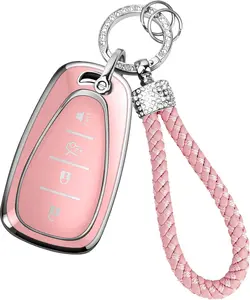 Diamond Rope TPU Key Fob Cover – Full 360° Protection for 2016-2025 Chevy Equinox Blazer Malibu Camaro Traverse Trailblazer (Silver-pink, 4 Buttons)