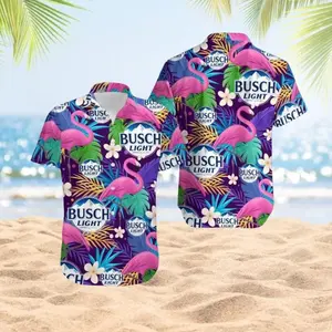 Busch Light Beer Flamingo Hawaiian Shirt – Fun Unisex Summer Beach Shirt for Men & Women