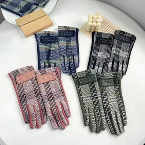 Leather Buckle Button Style Striped Fingerless Gloves Autumn Winter New Warm Fleece Lined Suede Riding Gloves for Women Winter Gift Trendy Winter Accessories