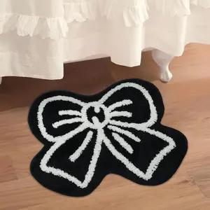 Black Bath Mat for Bathroom Non Slip, Cute Bathroom Rugs  Bow Rug Plush Microfiber Bath Rug, Small Washable Absorbent Bath Mat for Bathtub Sink Girl's Bedside Preppy Decor 24"x20"