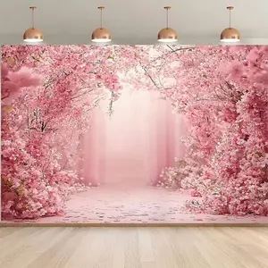 1pc Cherry Blossom Backdrop Dreamy Pink Arch Design High Quality Fabric for Photography Studio Birthday Wedding Live Stream Bedroom Dorm Office Decor