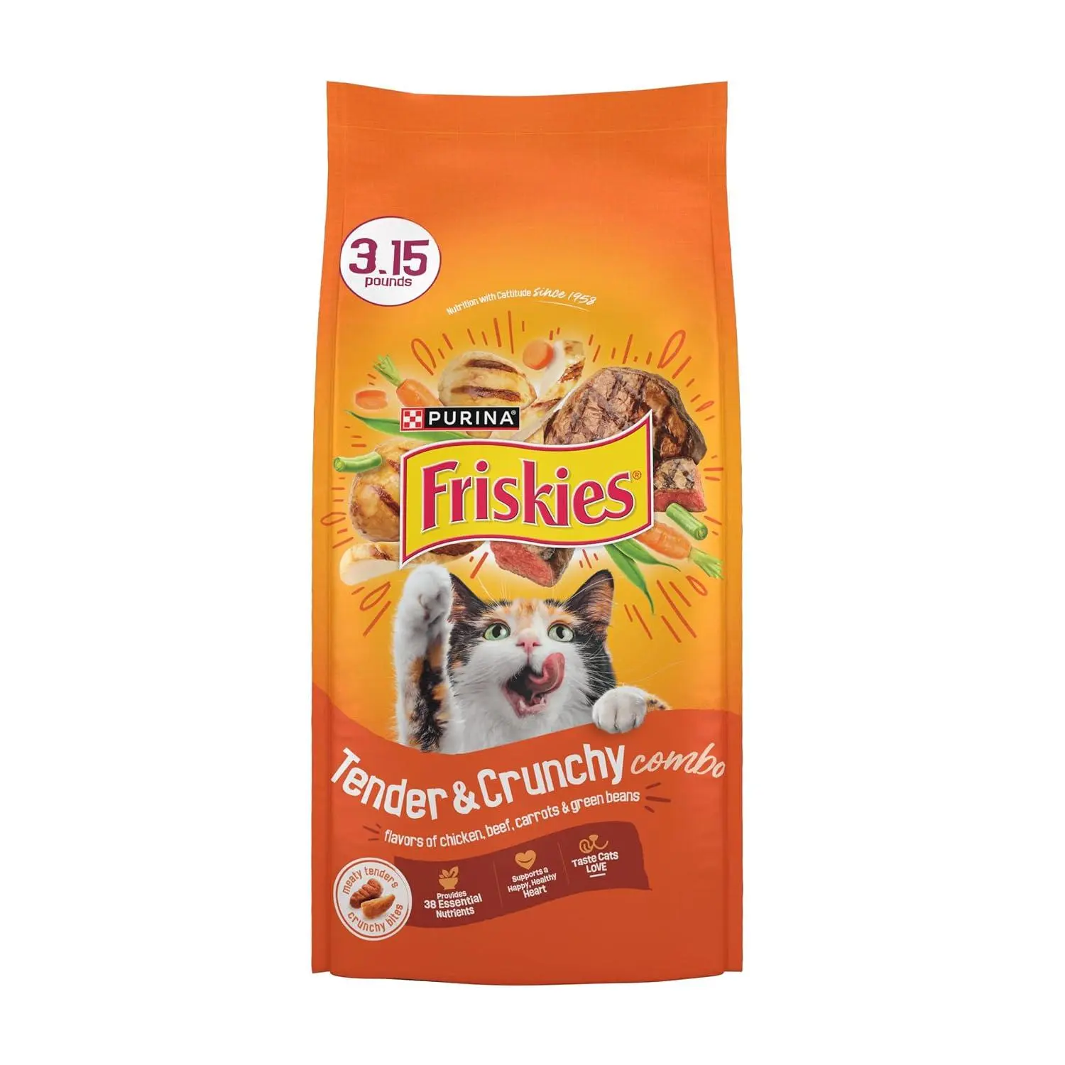 Purina Friskies Tender and Crunch'd With Flavors of Chicken, Beef, Carrots and Green Beans - (Pack of 4) 3.15 lb. Bags