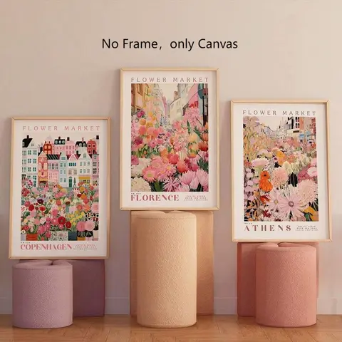 Flower Market Pattern Painting, Modern Floral Paintings, 3 Counts/set Canvas Wall Art, Decorative Wall Art, Wall Decor for Home Living Room Bedroom Study Room