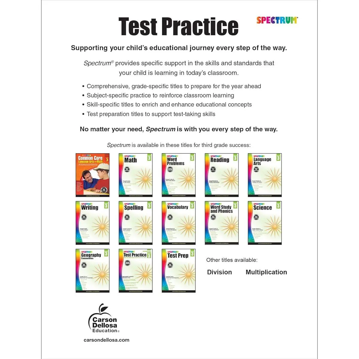 Carson Dellosa Spectrum 3rd Grade Test Practice Workbooks, Ages 8 to 9 ...