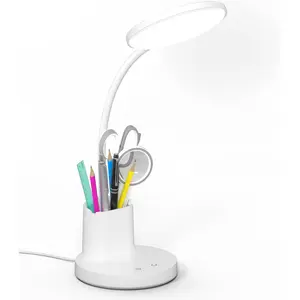 Desk Lamp, LED Desk Lamp for Home Office, Touch Table Lamp with 3 Color Modes 360° Adjustable Arm, Dimmable Desk Light with Pen Phone Holder, White