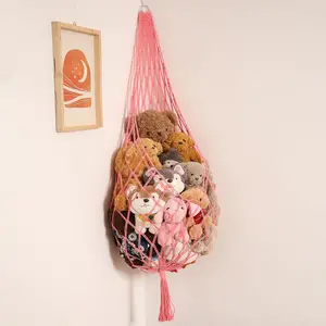 Stuffed  Net or Hammock Corner Hanging Net for Stuffy  Storage Macrame  Display Plush  Holder Wall Pet Net for   Bedroom Decor Playroom Organizer (Pink)