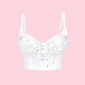 Tube Top Short Handmade Stitched Rhinestone Beading Corset Summer Rave Outfits Woman Clothing Bra Blusas Sling Wedding Party Blind Date Stage Party Shaper Ladies Crop Shirt Vest Sexy Clothes Tank Tops