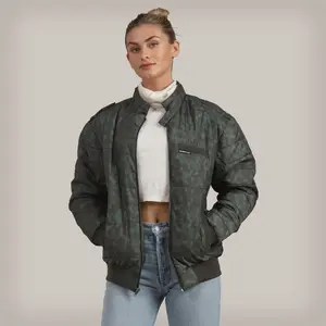 Women's SoHo Oversized Quilted Jacket in Camouflage Print with Zip & Kangaroo Pockets