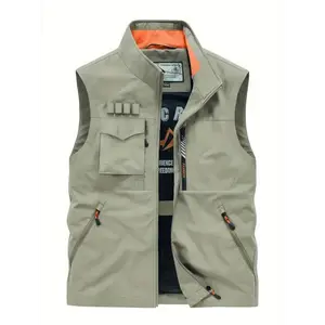 [Vintage American Workwear Vest] Men's Vintage American Workwear Vest, Casual Multi-Pocket Outdoor Fishing Waistcoat, Simple Breathable Sleeveless Jacket - Adventure Utility Gear