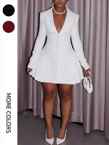 Women's Elegant Long Sleeve Ruched Short Dress, Fitted Suit Dress for Spring & Fall, Plain Pattern, Perfect for Parties and Events, Formal Wear