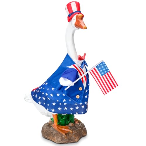 4th of July Porch Goose Outfits for 23'' Cement Plastic Porch Goose Statue, Memorial Day Patriotic Porch Goose Clothes with Flag Star Red Blue White Strip Porch Goose Costume for Independence Day Summer Outdoor Lawn Yard Garden Porch Decor