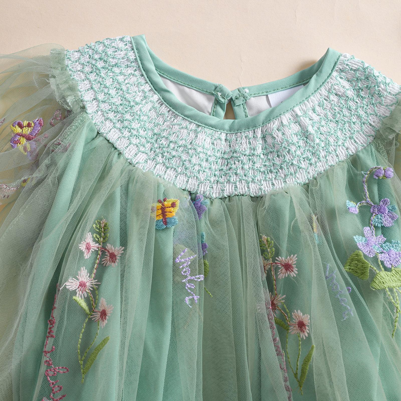 Baby Girls Tulle Tutu Dress Party Holiday Princess Dresses Infant Toddler Embroidery Flower Fairy Romper Dress