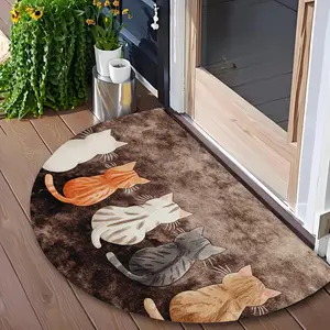 Cute Cat Half Moon Doormat, Cartoon Kitten Semicircle Floor Mat Decorative Rug for Entryway Porch Cat Paw Print Rug for Cat Lover Home Bedroom Living Room Decor Cartoon Pattern Rug Carpet for Indoor Outdoor Use