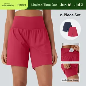 【Creator’s Pick】Halara 2-Piece Softlyzero Airy Super High Waisted 2-in-1 Cool Touch Yoga Shorts 7" with Pockets Set #SwimWeek