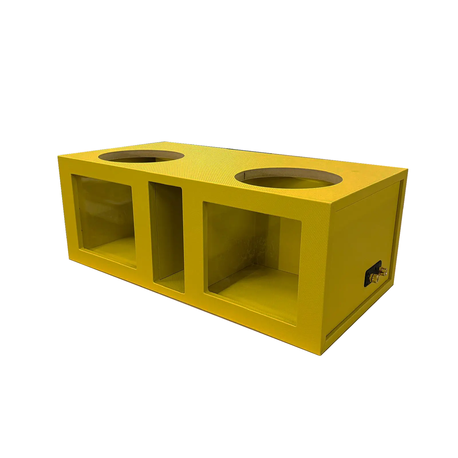 12″ Up-Firing Vented Subwoofer Enclosure – 32 Hz | 1″ MDF | Yellow Carbon Fiber