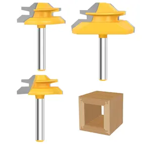 45 Degree Lock Angle Milling Cutter 1/ 4inch Shank 3-Piece Set Connection Milling Cutter Set, Carbide Milling Cutter for Woodworking, Used for Making Bevel Joints Wood Milling Cutter 1/ 2inch ,5/ 8inch ,3/ 4inch Cutting Height