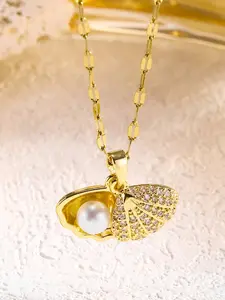 French Vintage Shell Pearl Pendant Necklace for Women, Elegant and Versatile Neckchain, Perfect for Office and Dates, Atmosphere-Enhancing Accessory