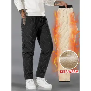 Men's thick woolen warm work pants Waterproof and windproof multi pocket zipper straight leg cotton pants Elastic waisted oversized loose outdoor cold resistant pants