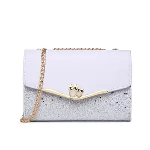 Glitter Chain Mini Shoulder Purse – Chic Two-Tone Clutch Bag with Crown Accent
