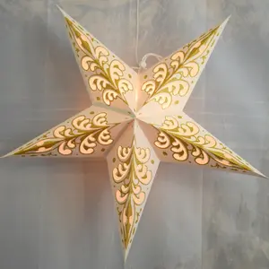 24" Gold Wave Glitter Paper Star Lantern, Hanging