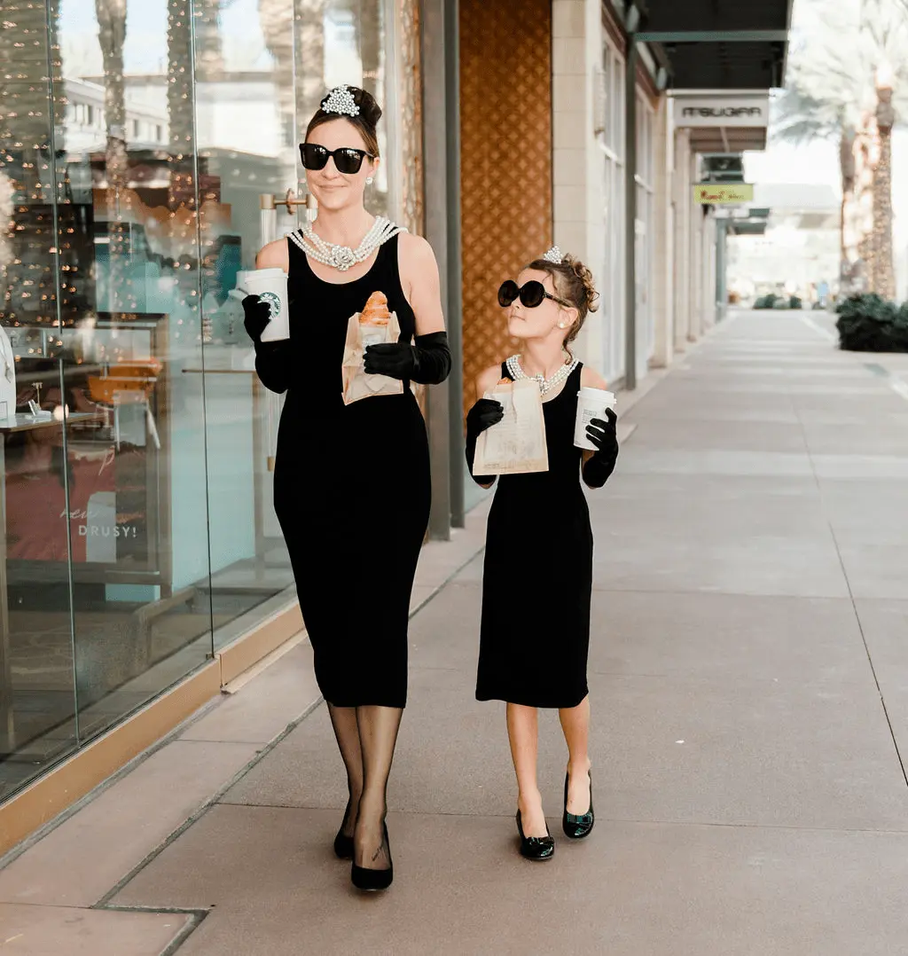 Mommy & Me Audrey-Inspired Holly Golightly Premium Costume Bundle – Matching Cotton Sets for Halloween & Timeless Dress-Up