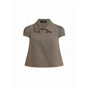 Peter Pan Collar Houndstooth & Polka Dot Button Short Sleeve Blouse