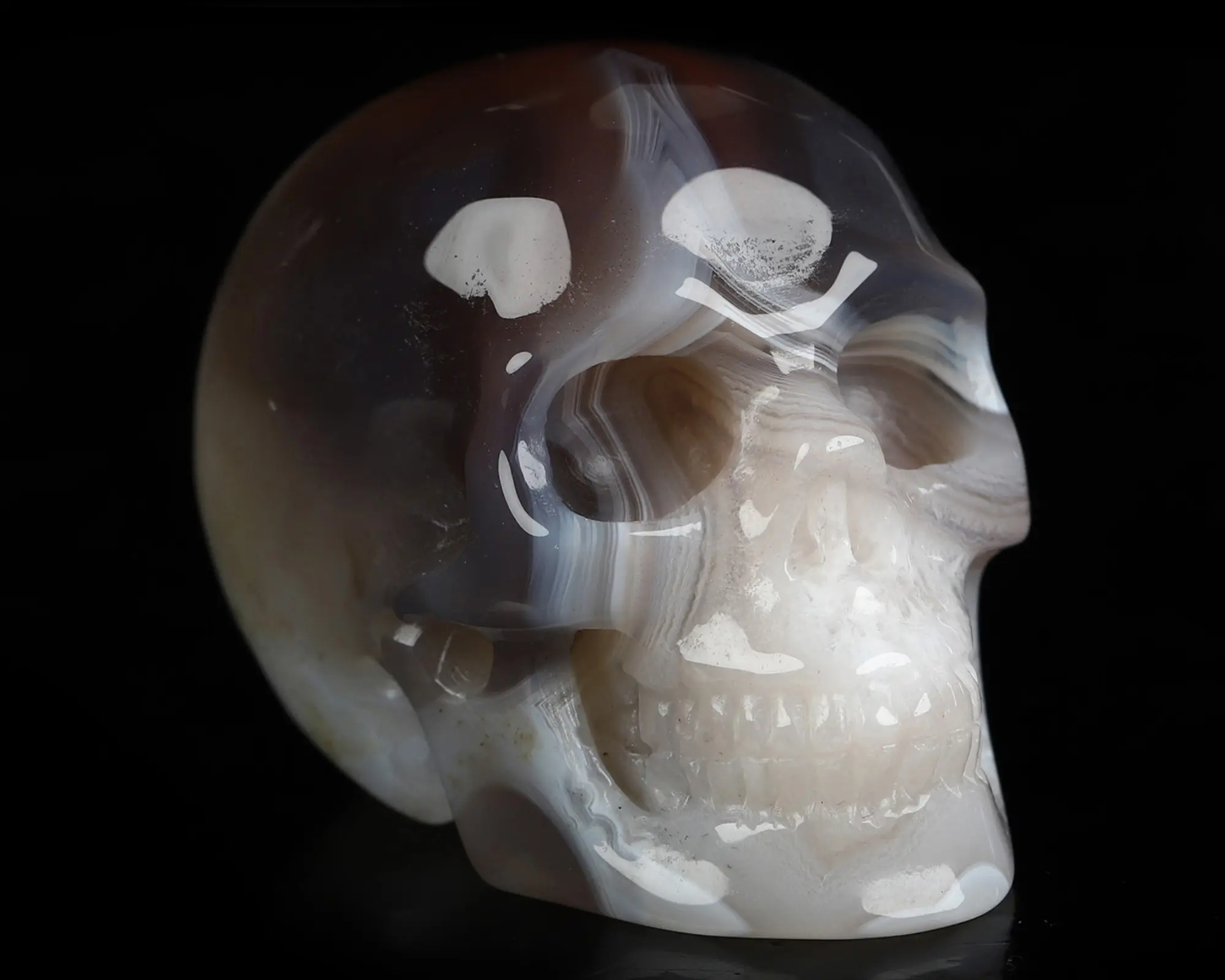 2.0" Mozambique Agate Hand Carved Crystal Skull, Realistic, Crystal Healing