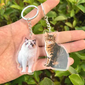 Custom Cat Keychain – Personalized Pet Photo Keyring, Pet Portrait Memorial Gift for Cat & Dog Lovers