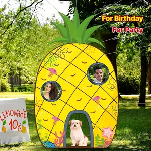 Pineapple-themed summer photography props, large yellow cartoon house door banner, tropical Hawaiian party supplies, polyester fiber background cloth, beach photography background, birthday party decoration, dyz
