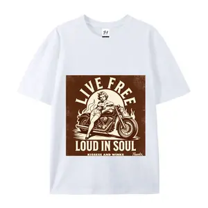 Live Free Loud In Soul Retro Biker Graphic Tee Vintage Motorcycle Pin Up Print Casual Streetwear For Men
