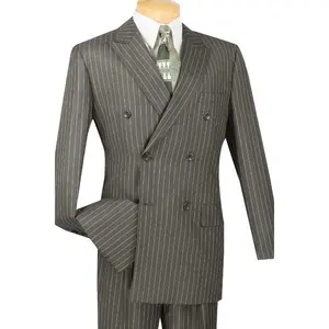 Mens Double Breasted Gangster Bold Pinstripe Suit in Charcoal Grey Grey