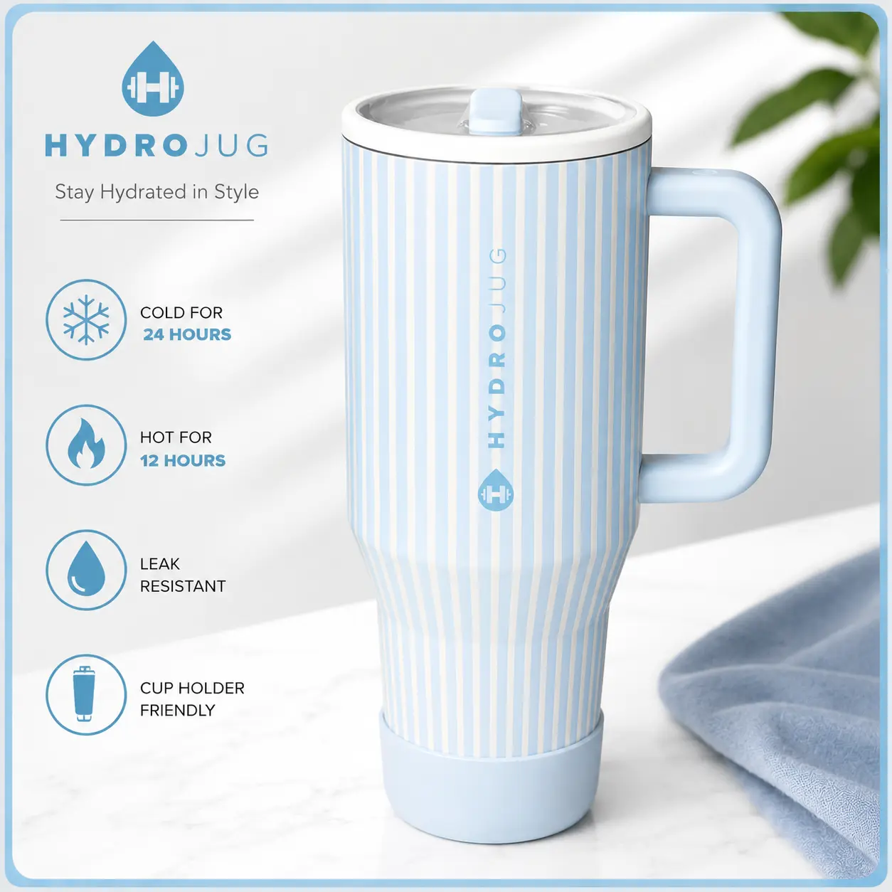 HydroJug Traveler 40oz Insulated Stainless Steel Water Bottle with Flip Straw & Handle, Leak-Resistant Reusable Tumbler for Women and Men, Cape Cod, 24-Hour Temperature Retention