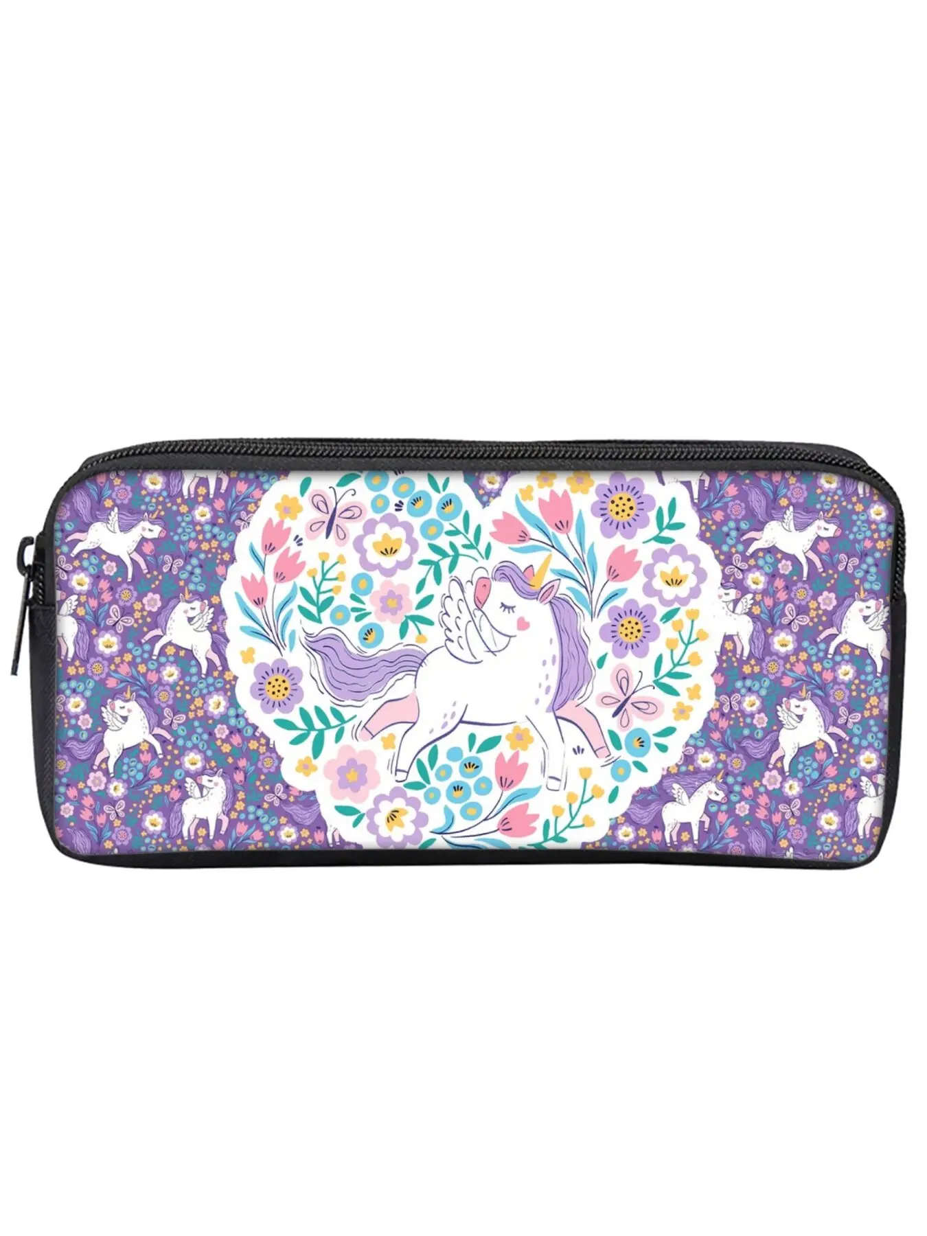Single-layer pencil case with unicorn and pony print