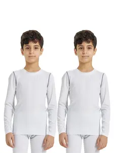 Sporty Boy's 2pcs Side Stripe Round Neck Sports Tee, Sport Long Sleeve Crew Neck Compression Top for Boys, Casual Comfy Breathable Sports Clothing Athletic Top for Spring & Fall