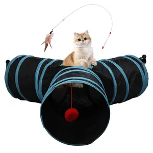 3 Way Collapsible Cat Tunnel Toy, Foldable Indoor Pet Play Tunnel With Peek Hole & Play Ball, Interactive Entertainment Toy Relieve Boredom For Cats Kittens Puppies Rabbits Daily Play