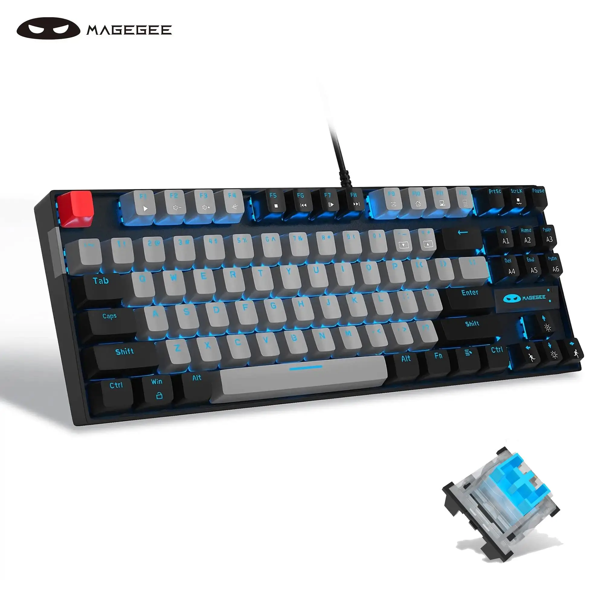 MageGee Mechanical Gaming Keyboard with Blue Switch for Windows Computer, Compact 87 Keys Wired Computer Keyboard for Windows Laptop PC Gamer, LED Bac