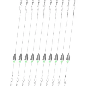 12 Inch Pre Rigged Carolina Fishing Rigs 10 Pcs Steel Fishing Leaders with 1/6oz 1/4oz 1/2oz Fishing Weight for Fishing