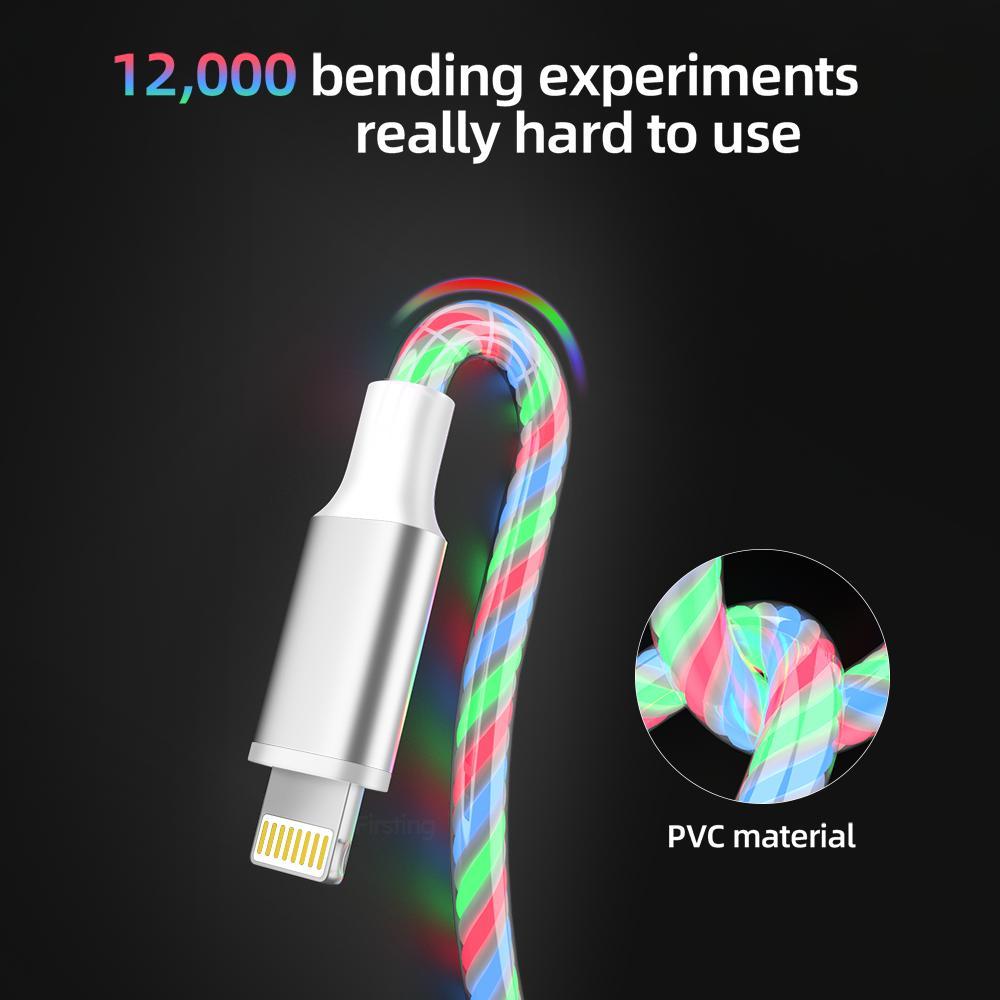 2 Packs 3-in-1 LED Glow Charging Cable, Flowing Light USB Cable, Universal 3 in 1 Charger Cord with USB C/Micro USB/Lightning, Compatible for iPhone Android Phones