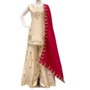 Elegance Sarara Suit in Three Piece with Sequence Embroidery Work