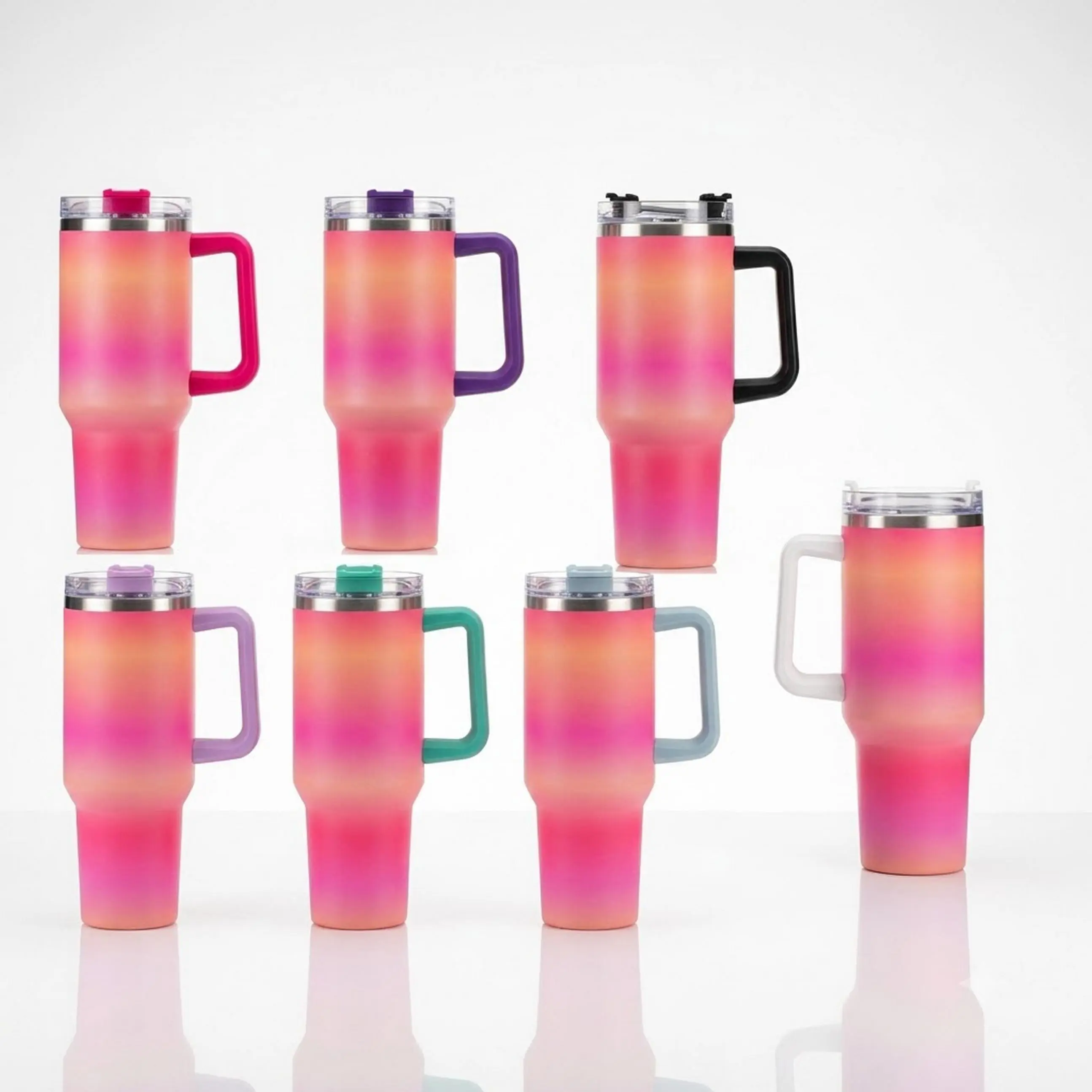 40oz Pink-Orange Ombre Stainless Steel Tumbler - Portable, with Handle, Straw, Lid, Sunset Gradient Drinkware, Girly Car-Fit, Large-Capacity Coffee Water Bottle, Cute Gift for Women