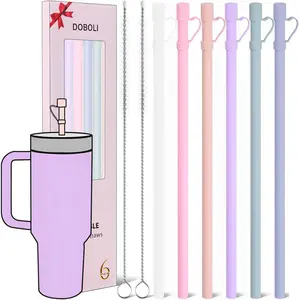 Replacement 12" Silicone Straws for Stanley - 6 Pack with Cover & Brush, Fits 40oz & 30oz Tumblers. The Perfect 2025 Christmas Stocking Stuffers & Best Gift for Women, Mom, Wife, Girlfriend, Sister, Must-Have Stanley Tumbler Accessories