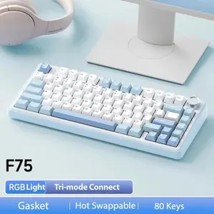 Wolf Spider F75 Mechanical Keyboard, 75% Wireless Hot-Swappable Gaming Keyboard, Five-Layer Buffer Design, Bluetooth-compatible/2.4GHz/USB-C, RGB Lighting