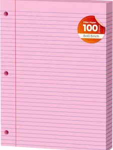 Pink Loose Leaf Paper 100 Sheets Colored Filler Paper 8 * 10.5 College Ruled 3-Hole Punched Paper for 3-Ring Binders Notebook Lined 8" x 10.5"