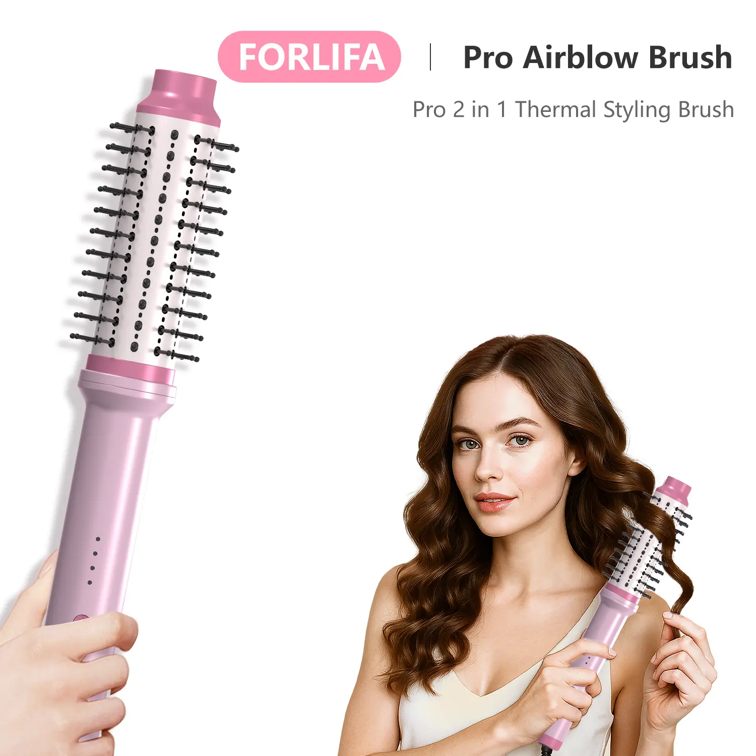 FORLIFA-Pro Airblow Brush:2‑in‑1 Thermal Styling Brush, AirBlow Tech with Cooling Air, 1.2billion Negative Ions,Triple Hair Protect,  Automatic Shut-Off, Anti-Tangle, WeeklyDeals,Summervibes