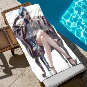 1 piece League of Legends character Jinx sexy skin themed beach towel - Oversized comfortable flannel sofa blanket, suitable for beds and sofas, modern geometric pattern design, all-season use, digital printing, 100% polyester material, machine