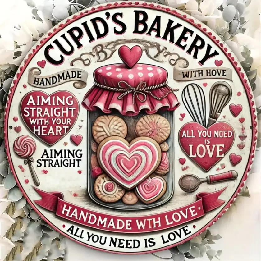 Tin Heart Aluminum Sweetheart Bakery Wall Decor 8x8 Inch Romantic Vintage Style Aluminum Sign for Home Kitchen Office Wall Art Display